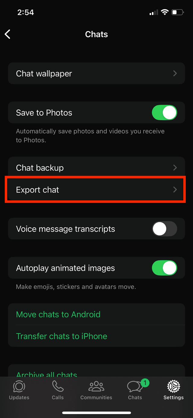 Export chat in WhatsApp